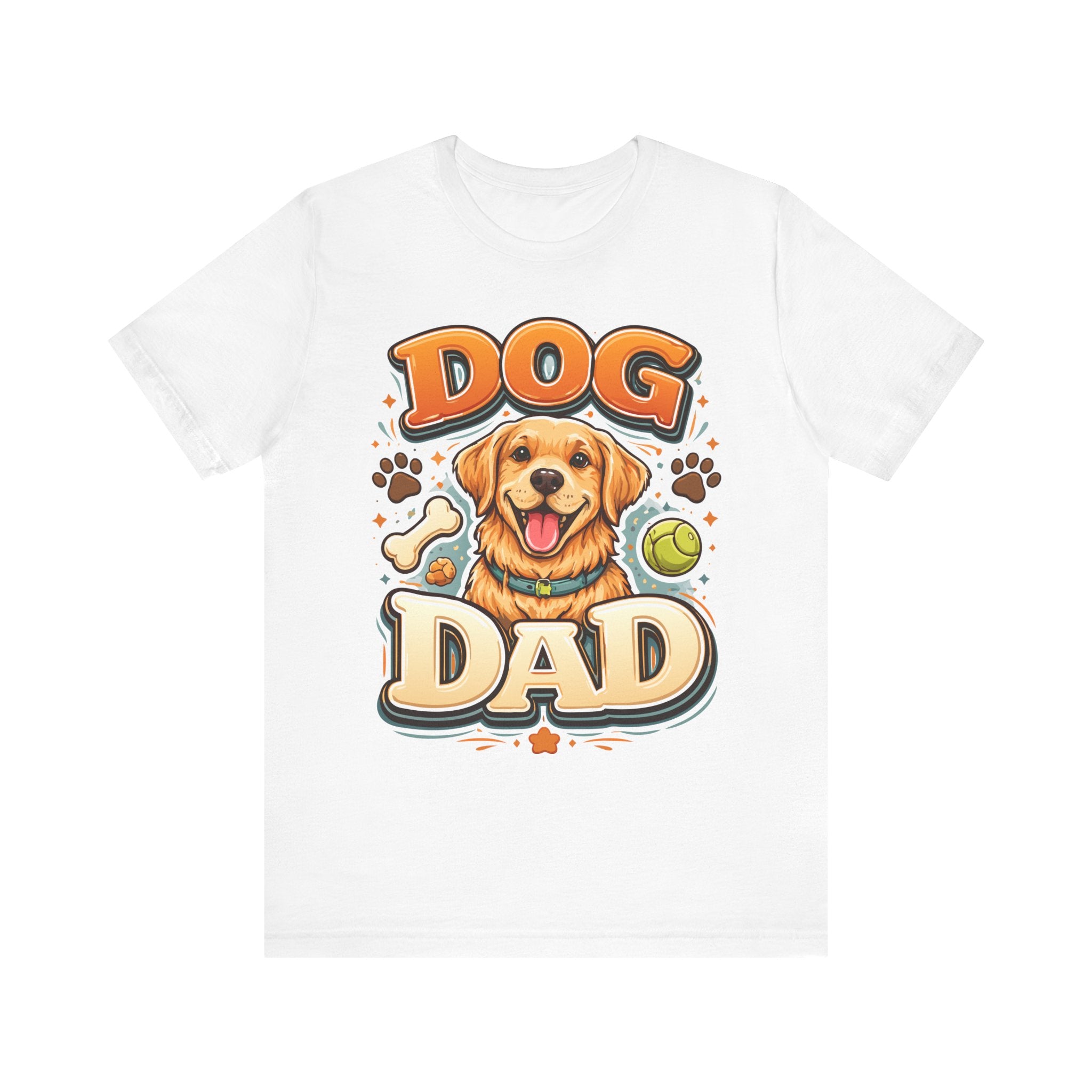 Dog Dad Golden Retriever T-Shirt | Cute Paw Prints, Tennis Ball & Bone Design