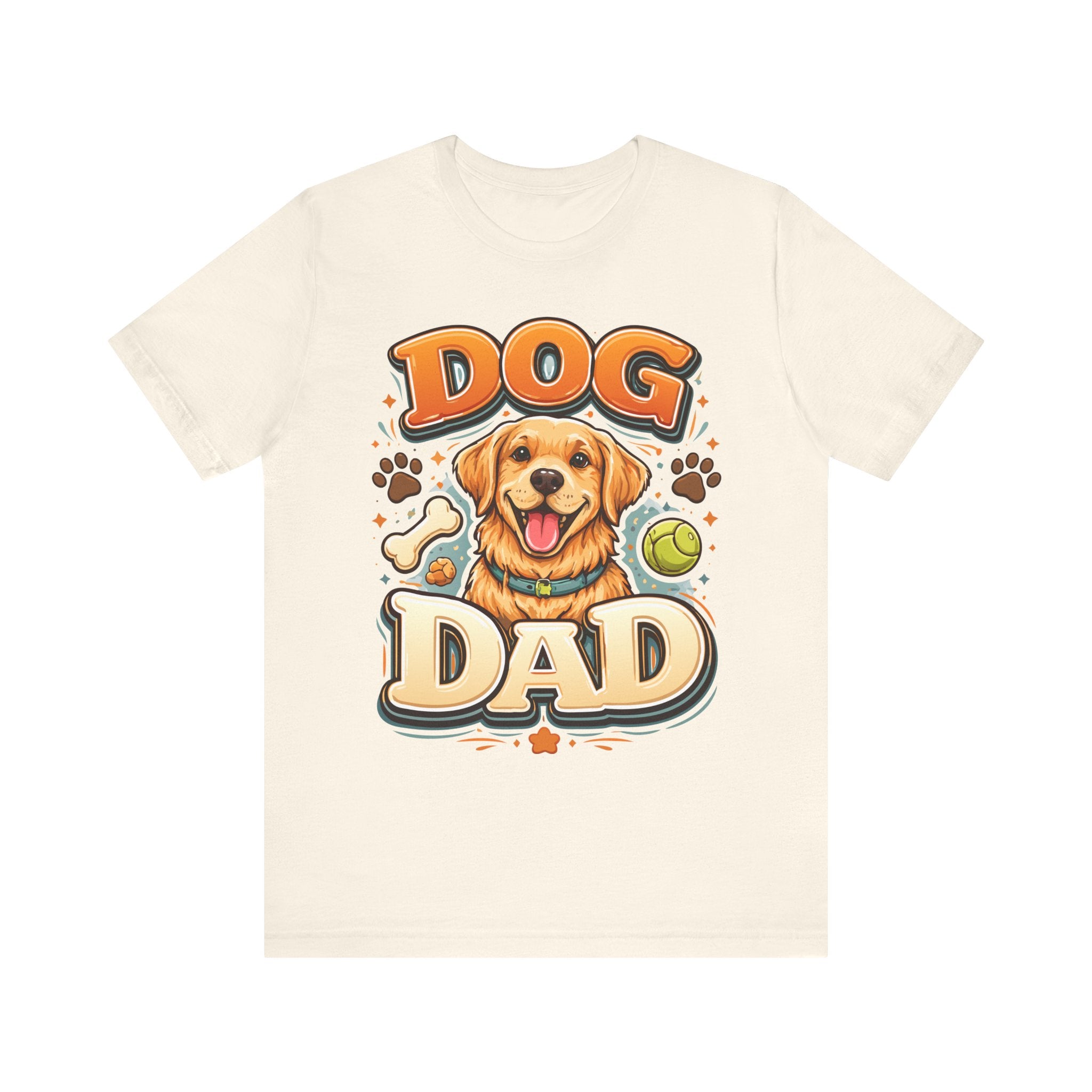 Dog Dad Golden Retriever T-Shirt | Cute Paw Prints, Tennis Ball & Bone Design